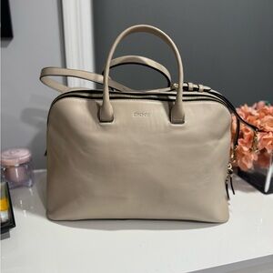 DKNY Beige Leather Duffel Bag